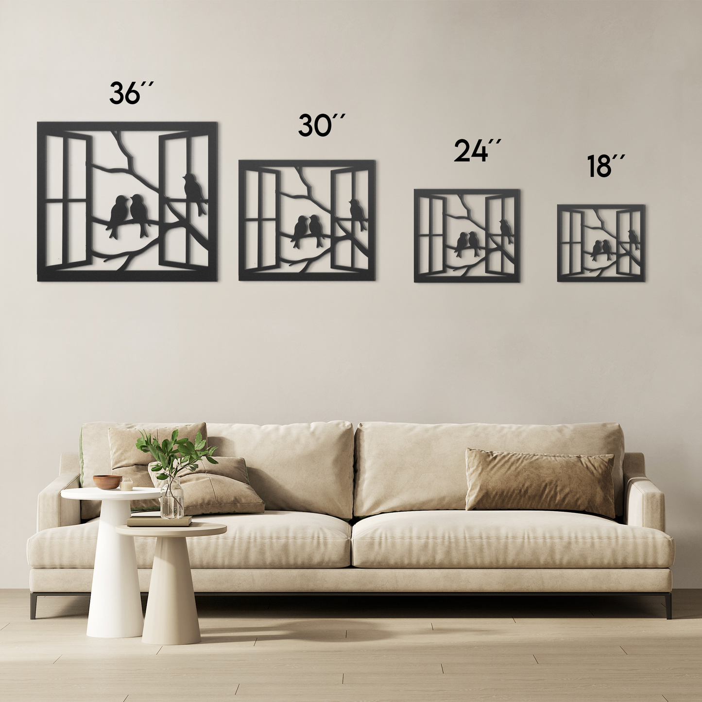 Metal Bird Silhouette Wall Art, Window Scene Decor