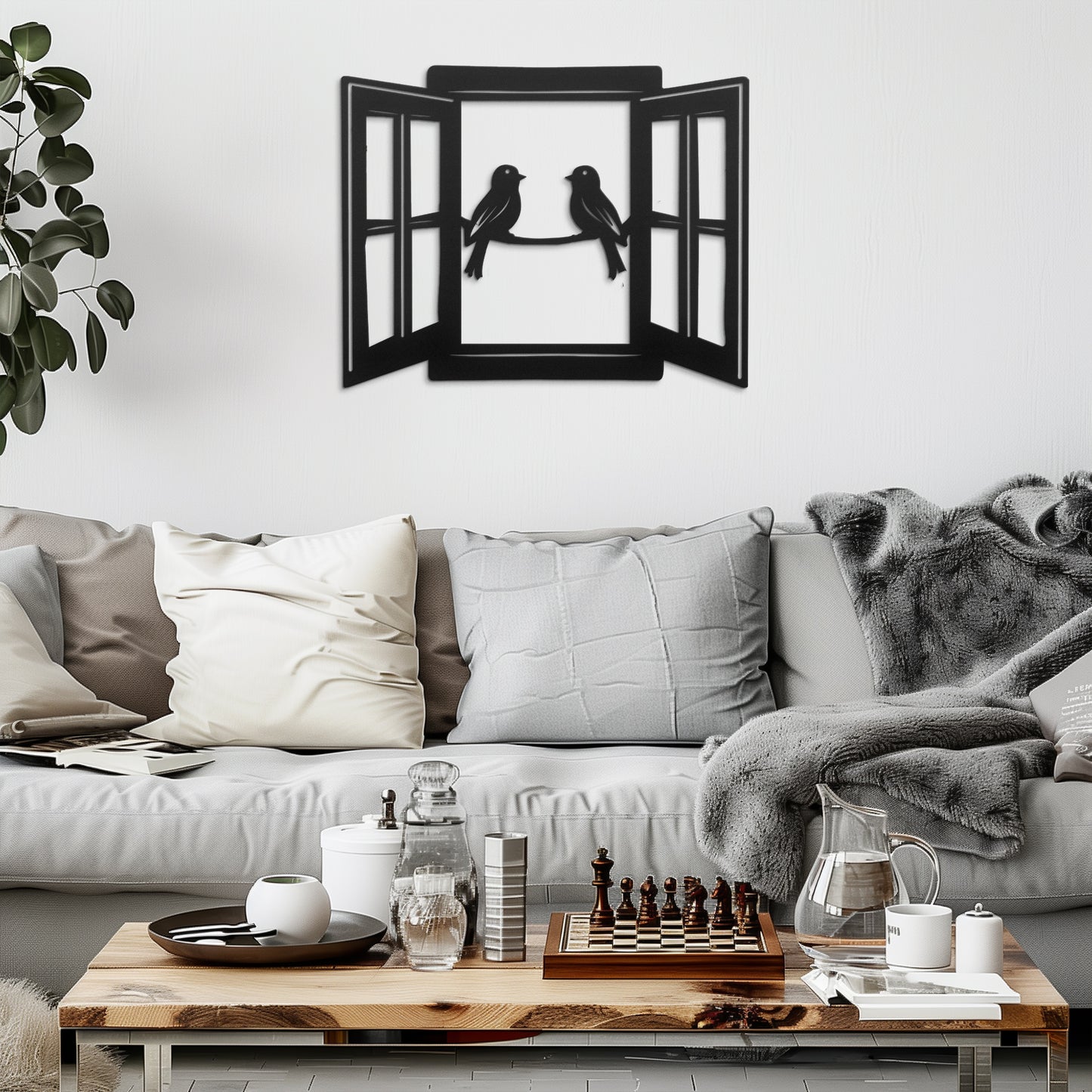 Metal Bird Silhouette Wall Art, Window Scene Decor