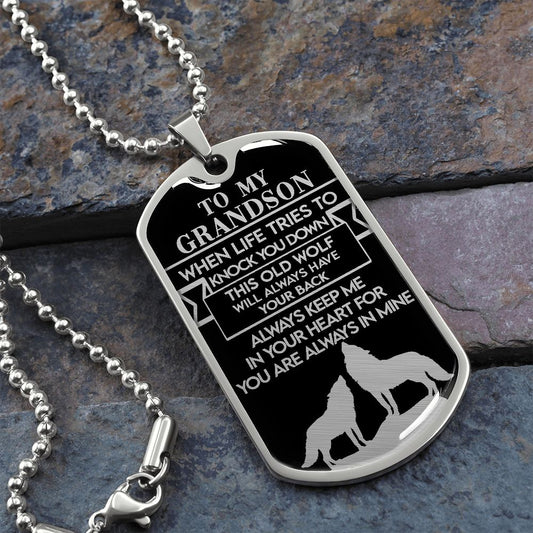 To My Grandson - Personalized Military Necklace