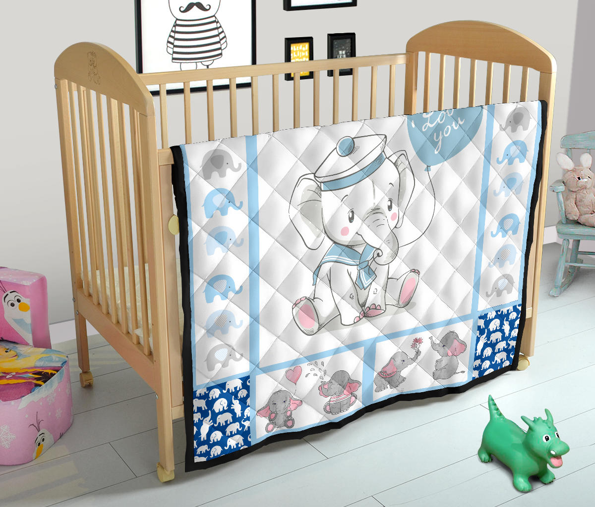 Blue Baby Elephant Quilt