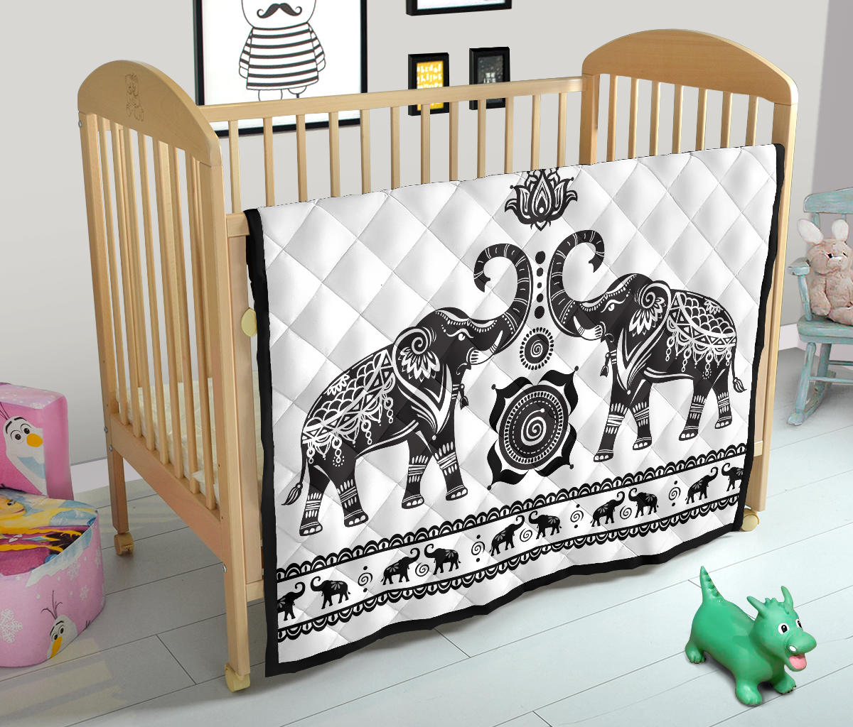 White Mandala Elephant Quilt