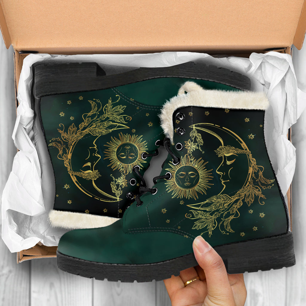 Emerald Sun & Moon Faux Fur Boots