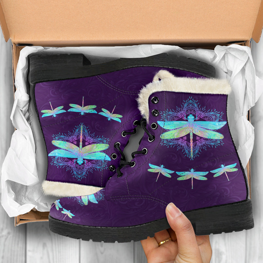 Bohemian Dragonfly Faux Fur Boots