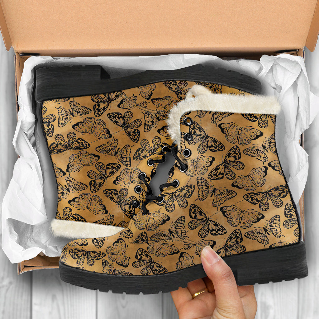 Tan Butterfly Faux Fur Boots