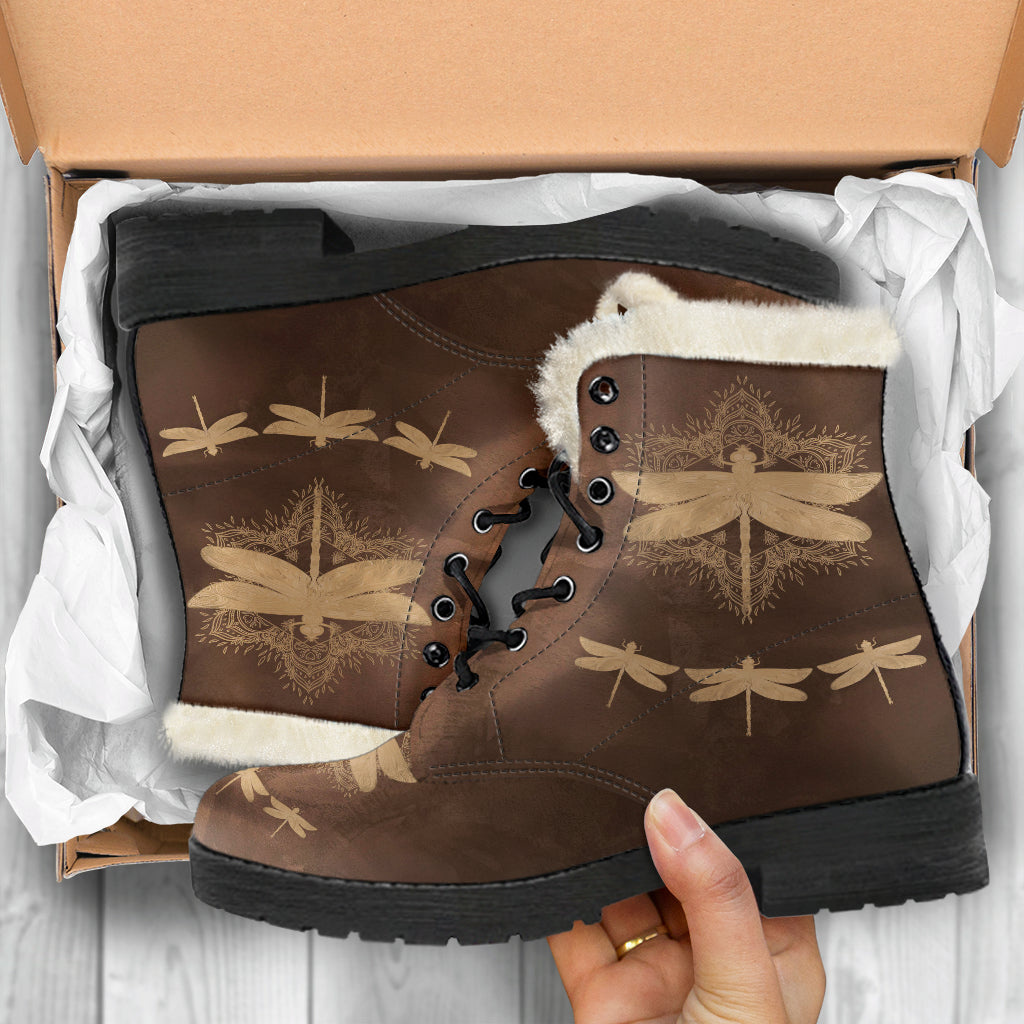 Good Fortune Dragonfly Faux Fur Boots
