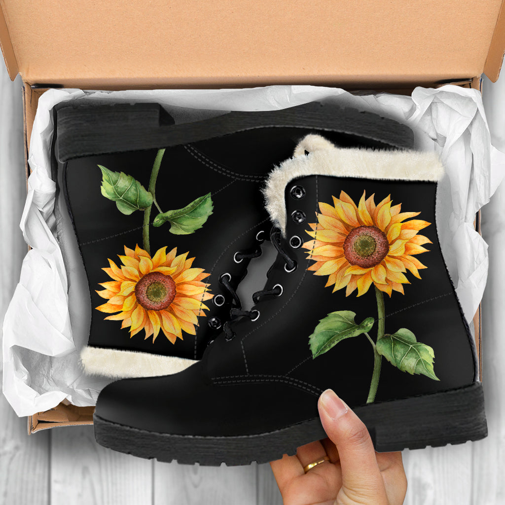 Bohemian Sunflower Faux Fur Boots