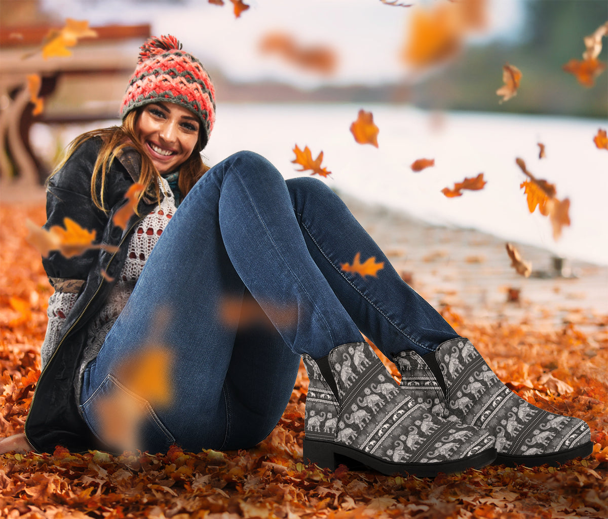 Grey Mandala Elephant Chelsea Style Boots