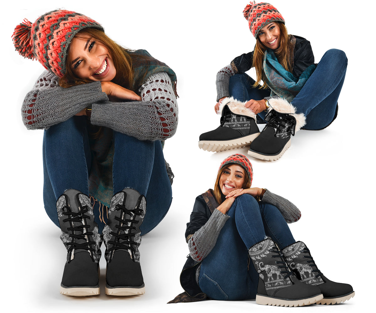 Grey Mandala Elephant Polar Boots