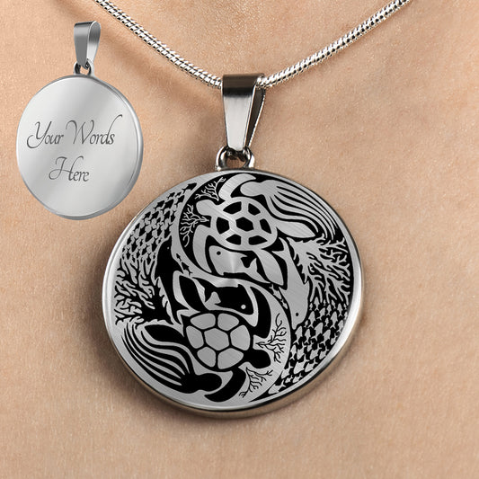 Personalized Sea Turtle Yin Yang Necklace, Sea Turtle Jewelry