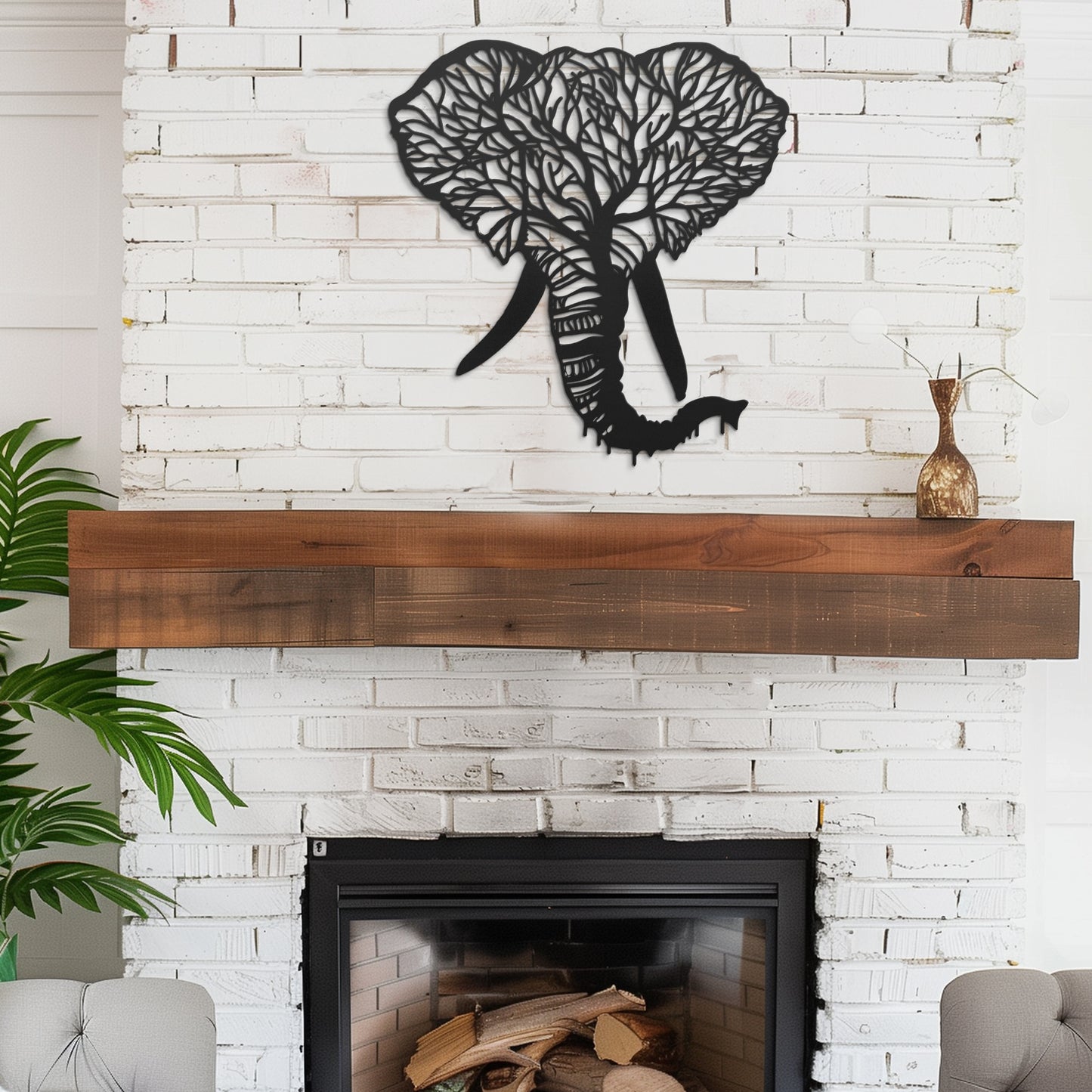 Elephant Tree Metal Wall Art