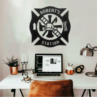 Custom Firefighter Emblem Metal Sign, Firefighter Metal Wall Art