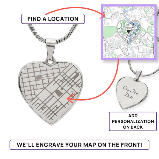 Engraved Heart Map Necklace.