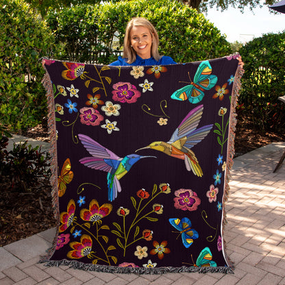 Bohemian Hummingbird Heirloom Woven Blanket