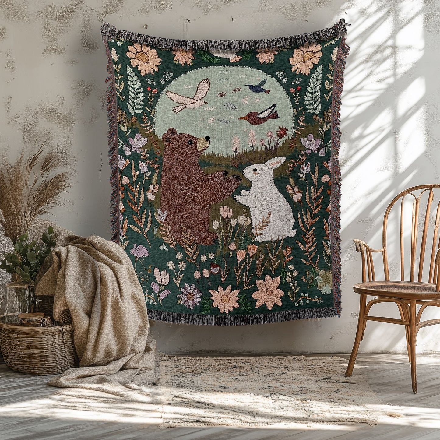 Woodland Animals Woven Blanket