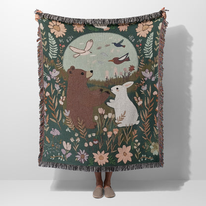 Woodland Animals Woven Blanket