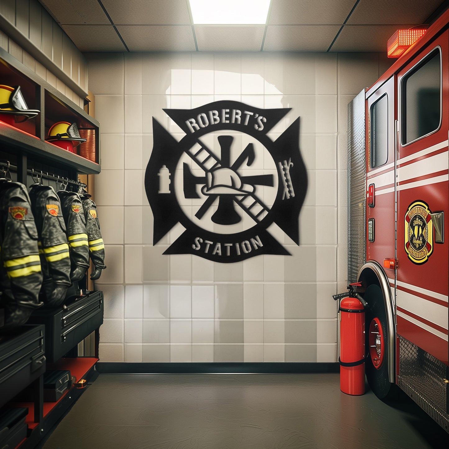 Custom Firefighter Emblem Metal Sign, Firefighter Metal Wall Art