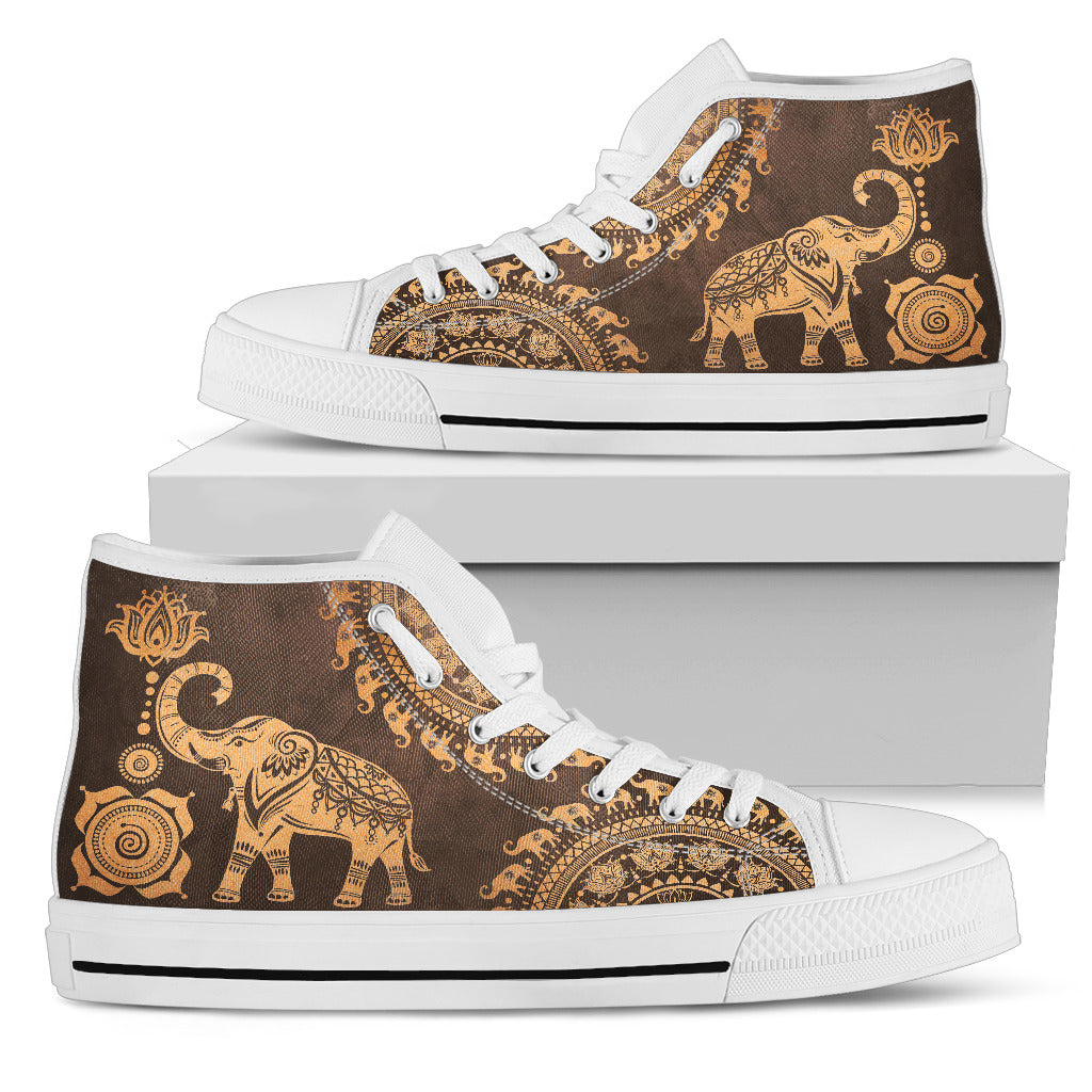 Brown Mandala Elephant High-Top Shoes