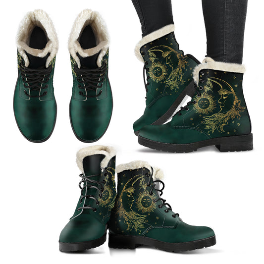 Emerald Sun & Moon Faux Fur Boots