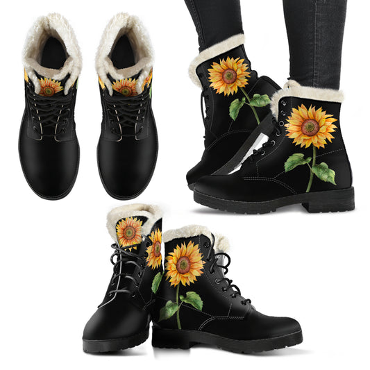 Bohemian Sunflower Faux Fur Boots