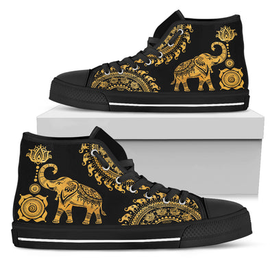 Golden Mandala Elephant High-Top Shoes