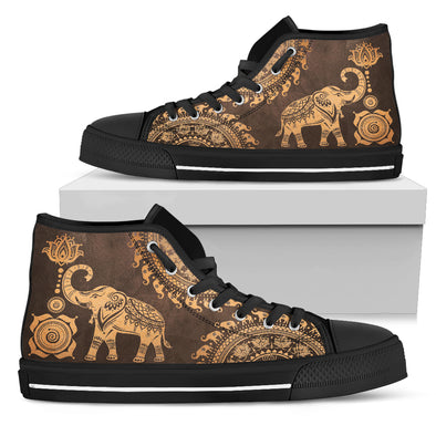 Brown Mandala Elephant High-Top Shoes