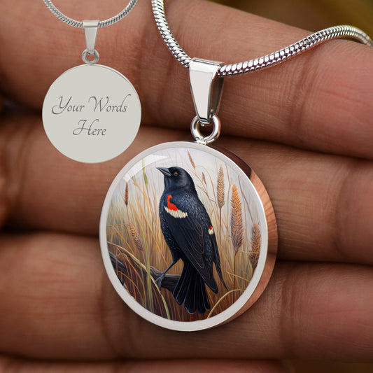 Personalized Red Winged Blackbird Necklace