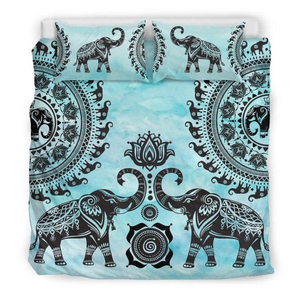 Turquoise Elephant Mandala Bedding Set
