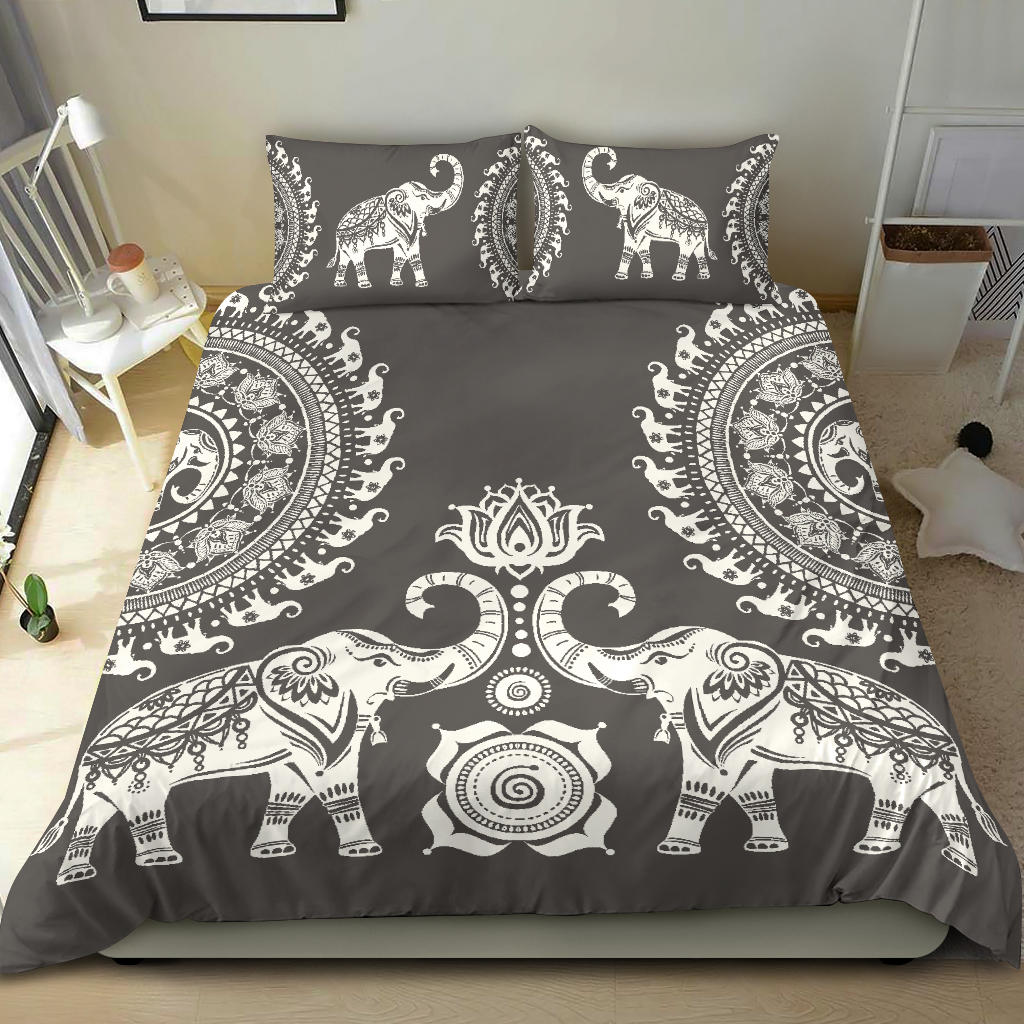 Grey Elephant Mandala Bedding Set