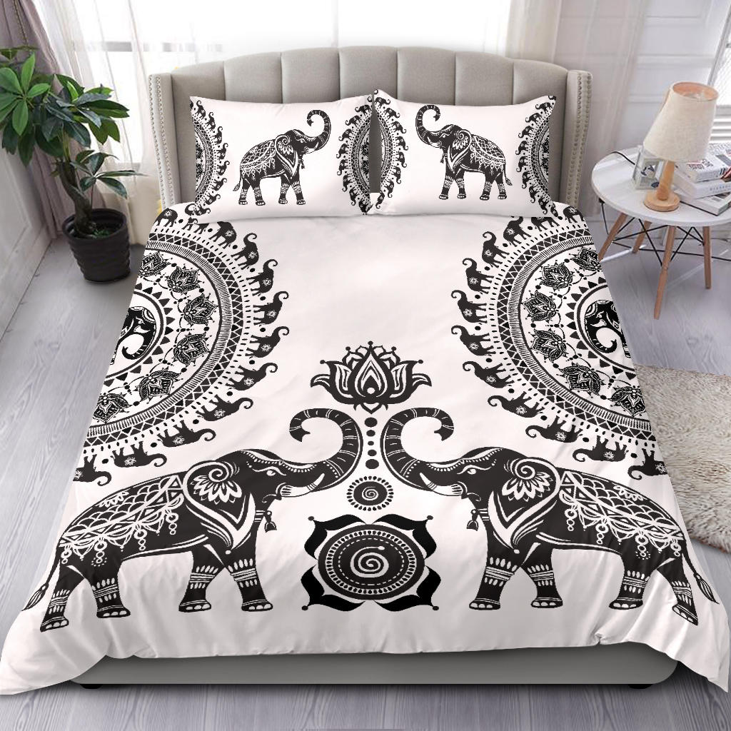 White Elephant Mandala Bedding Set