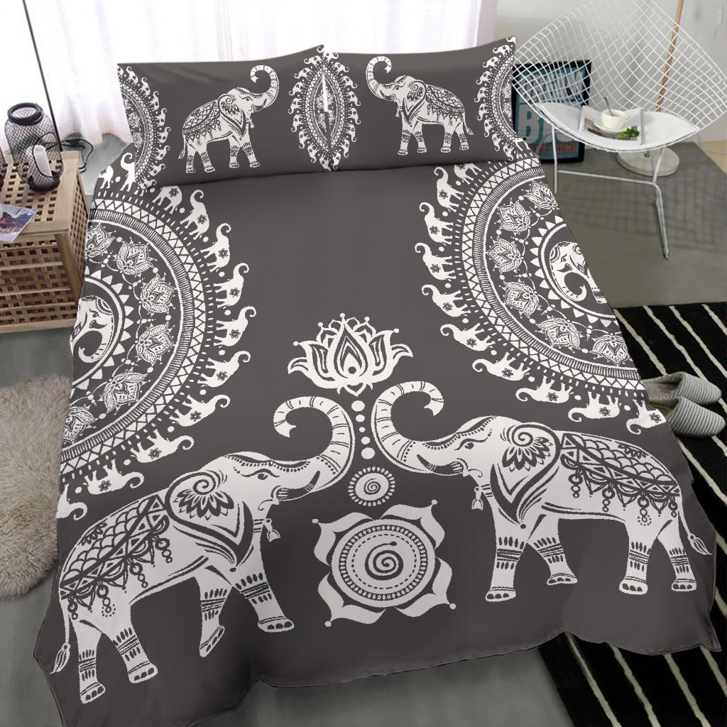 Grey Elephant Mandala Bedding Set