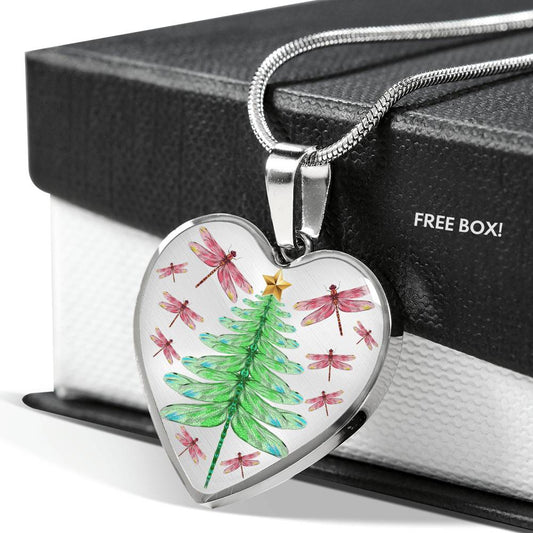Christmas Dragonfly - Heart Necklace