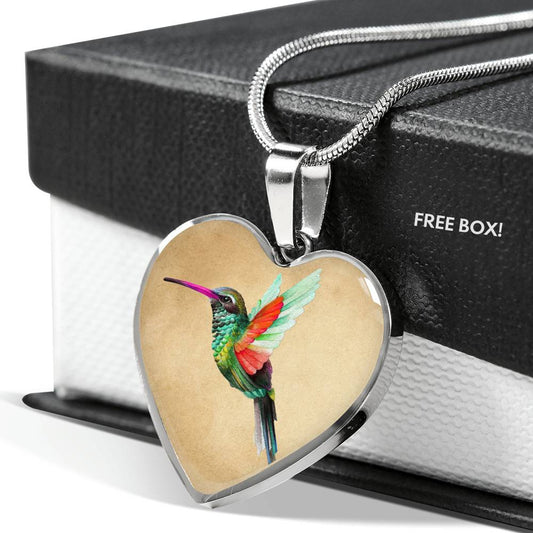Vintage Hummingbird - Heart Necklace
