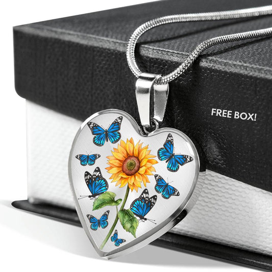 Butterfly Sunflower - Heart Necklace