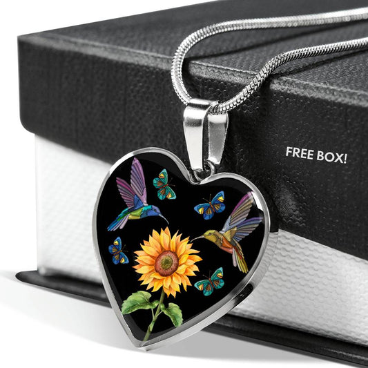 Hummingbird Love - Heart Necklace