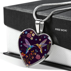 Bohemian Hummingbird Heart Necklace (Deep Purple)