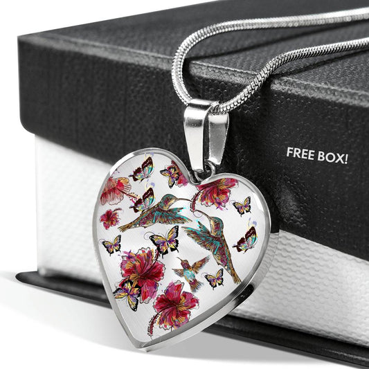 Hummingbird Love - Heart Necklace