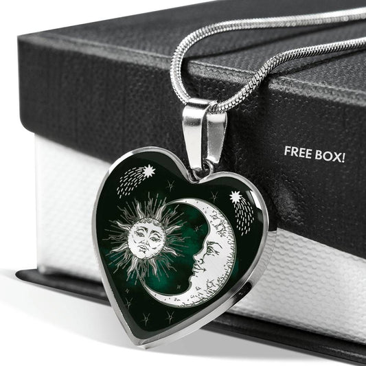 Emerald Sun & Moon - Heart Necklace