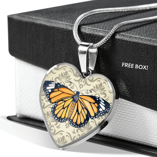 Monarch Butterfly - Heart Necklace