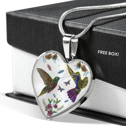 Wild Hummingbirds- Heart Necklace