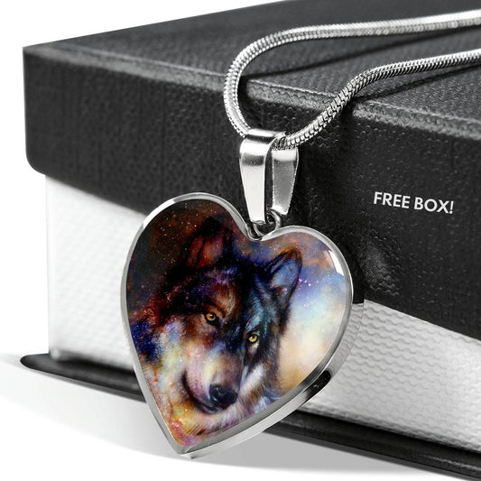 Galaxy Wolf - Heart Necklace