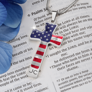 Personalized American Flag Cross Necklace