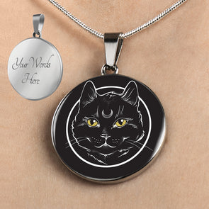 Personalized Black Cat Necklace, Black Cat Jewelry