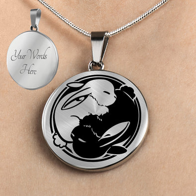 Personalized Bunny Yin Yang Necklace, Rabbit Gift, Bunny Jewelry