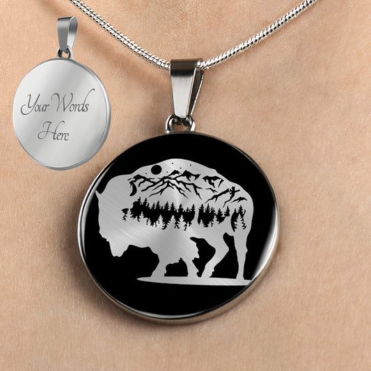 Personalized Bison Necklace, Bison Jewelry, Bison Pendant,