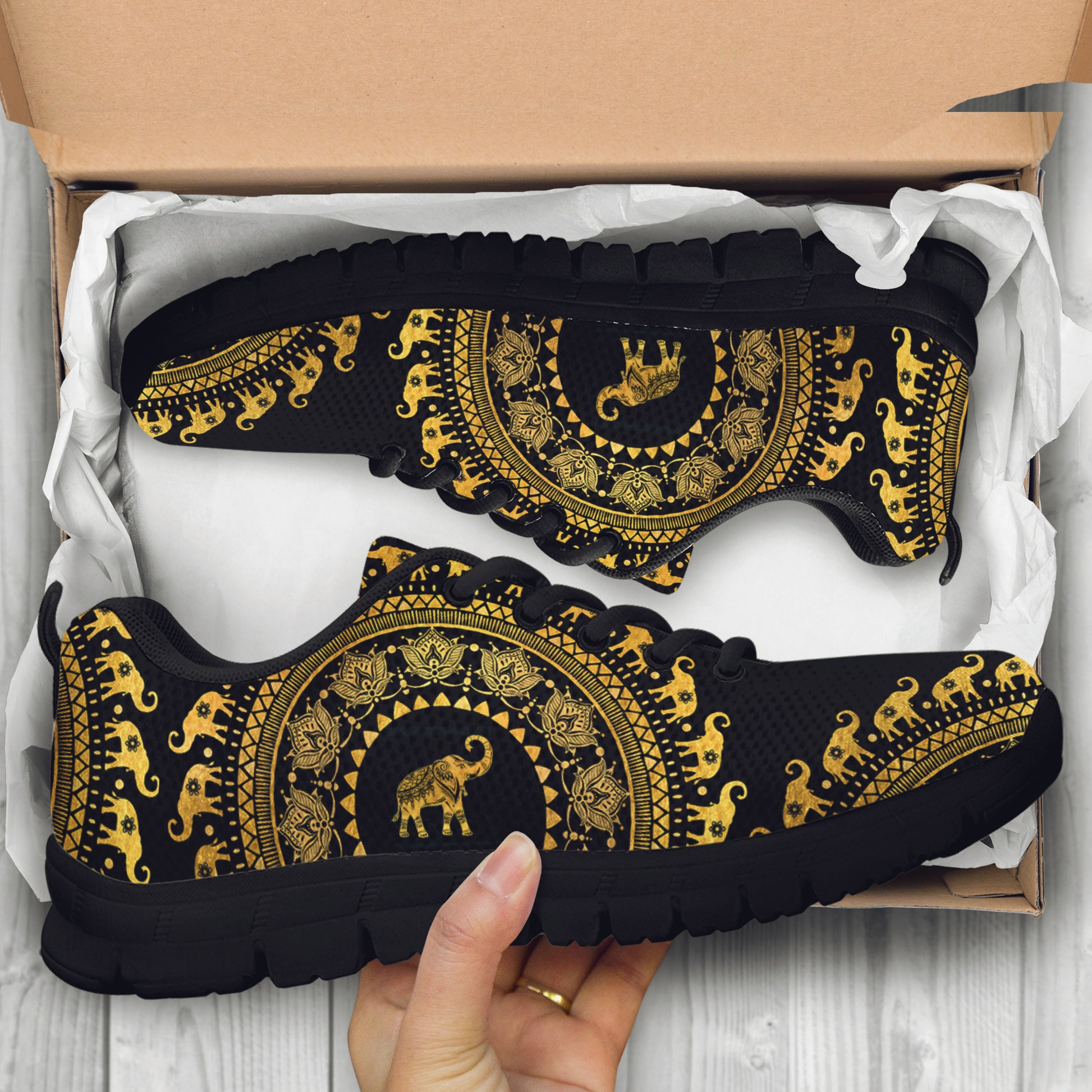 Golden Mandala Elephant Sneakers | woodation.myshopify.com