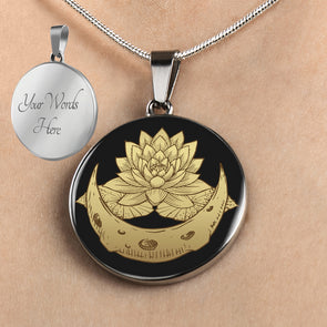 Personalized Lotus Flower Moon Necklace, Lotus Flower Jewelry