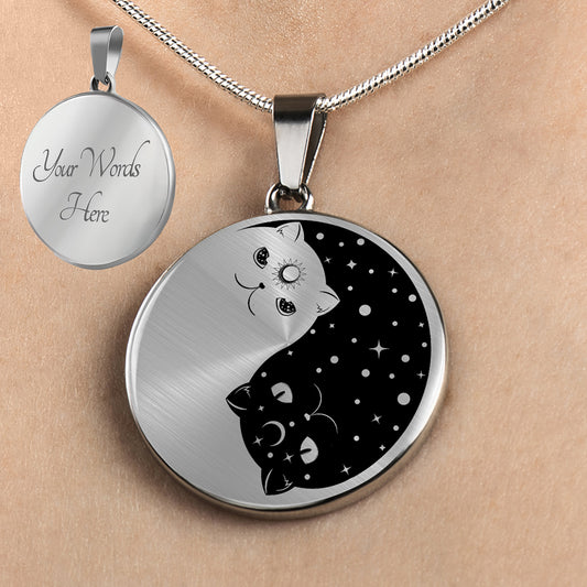 Personalized Cat Yin Yang Necklace, Cat Jewelry