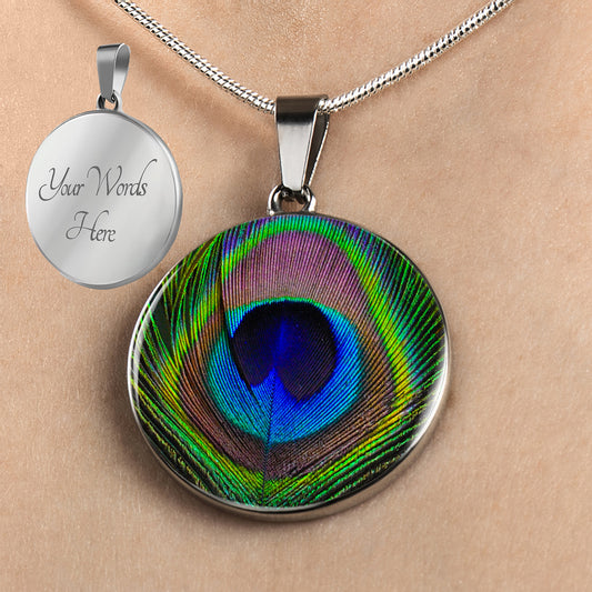 Personalized Peacock Feather Necklace, Peacock Jewelry
