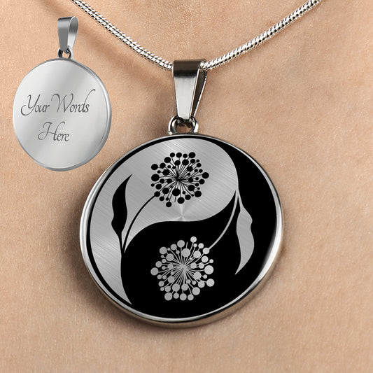 Personalized Dandelion Yin Yang Necklace, Dandelion Jewelry