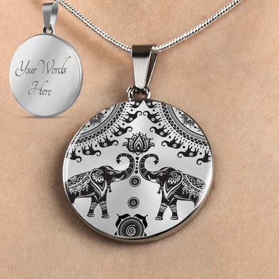 Personalized Elephant Mandala Necklace, Elephant Jewelry